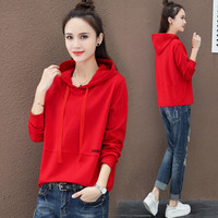 AUDDE 2019秋季新款女装新品卫衣长袖女韩版宽松慵懒风外套连帽学生上衣潮 HZ552-1501 红色 L