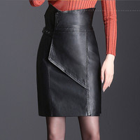 BANDALY 蹦跶狸 秋季新品女装半身裙女黑色pu小皮裙不规则中长款高腰包臀裙 KKAZR6373 黑色 XXXXL/25