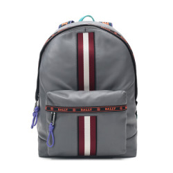 BALLY 巴利 男士浅灰色红白条纹皮质双肩包 HARPER MC 05 6228650