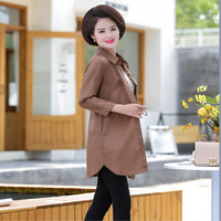 沫欣 风衣女2019秋冬新品中老年妈妈装中长款收腰修身棉质通勤长袖风衣外套 MMFL2589 驼色 XL
