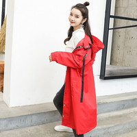 沫欣 风衣女2019秋冬新品学生时尚个性百搭宽松工装中长款休闲风衣外套 GZRWQ8720 红色 M