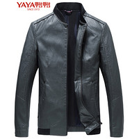 鸭鸭（YAYA） 仿皮皮衣男2019新款皮夹克商务休闲时尚夹克外套 JK1805 灰色 190/3XL