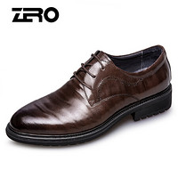 零度(ZERO)商务休闲鞋 男士系带正装皮鞋 头层牛皮宽头布洛克鞋 A73117 棕色 42偏大一码