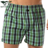 七匹狼阿罗裤 男士内裤男平角裤纯棉格子短裤单条装 绿色格子 XXXL