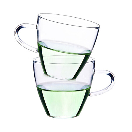 heisou玻璃杯子水杯2支装小杯子品茗杯带把手男女居家用办公茶具配件