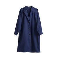 intercrew风衣女2019春秋新款韩版休闲时尚百搭纯色宽松版大码中长款翻领风衣女 ICR3UJ52A 深蓝色 90/M