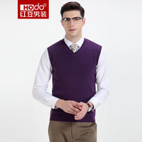 红豆 Hodo 男装 羊毛衫男时尚修身V领男士羊毛背心 P1紫色 165/84A