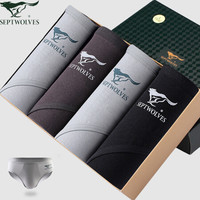 七匹狼男士内裤男纯色中腰短裤头三角裤4条盒装 混色三角 L(170/85)