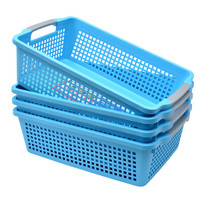 Jeko&Jeko 捷扣 塑料整理收纳篮中号 4只装玩具收纳筐办公置物架文件桌面置物篮子日式百纳筐 蓝色 SWB-2087