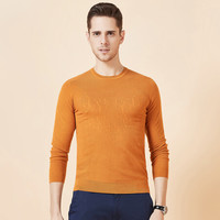 相思鸟 xiangsiniao 毛衫男简约修身纯色提花微弹休闲圆领多色针织衫 O1橘色 190/104A