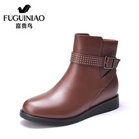 富贵鸟(FUGUINIAO)时尚女靴短靴圆头粗跟女鞋短筒G79B991CC 棕色 38