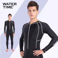 WaterTime男士浮潜服 连体冲浪潜水服浮潜衣长袖防晒泳衣 黑色 S