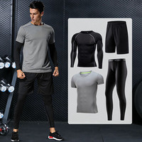 范迪慕 健身服运动套装四件套健身衣紧身压缩衣男女训练跑步服  FNZ9008-浅灰色-短袖四件套-XXXL