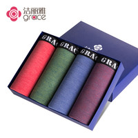 洁丽雅Grace男士内裤 四色小橡筋中腰纯色内裤男平角裤 舒适透气混色4条装礼盒四角裤 混色 XL