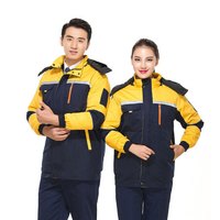 劳博士(LABORS)秋冬工作服 劳保服 汽修反光工程服 棉衣服 外套 藏蓝配黄 160
