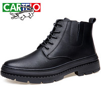卡帝乐鳄鱼（CARTELO）男靴时尚休闲牛皮鞋户外高帮系带透气马丁靴8208 黑色 39