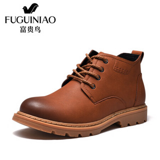 富贵鸟（FUGUINIAO）男士时尚短靴百搭耐磨高帮休闲马丁鞋D803320C 黄色 44