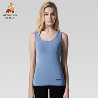 稻草人保暖背心女士秋冬加绒加厚打底衫收腰美体上衣无袖保暖内衣 81889 紫蓝 L