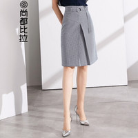 尚都比拉（Sentubila） 黑白格腰带金属装饰半身裙2019新品通勤简约 192Q1420060 黑白格 M