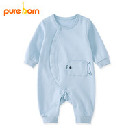 pureborn 新生儿长袖连体衣男女宝宝可爱卡通爬爬服婴儿春秋衣服 雾蓝 9-12个月