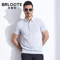 Brloote/巴鲁特轻奢男装 POLO衫男2019夏季新品时尚撞色翻领休闲短袖T恤  浅灰  170/92A