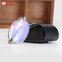 百年红 防蓝光进口高清老花镜男女通用折叠便携老光眼镜1860银250度