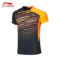 李宁（LI-NING）新款男子短袖运动上衣速干面料队服半袖羽毛球运动服 AAYP327-1标准黑 2XL码/185