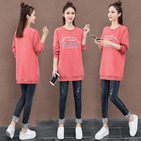 AUDDE 2019秋季新款女装新品中长款卫衣女长袖韩版宽松圆领t恤原宿风bf学生上衣 HZ552-5103 豆沙色 L