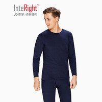 INTERIGHT秋衣秋裤男 纯棉圆领薄款纯色保暖内衣套装 基础打底棉毛衫棉毛裤 藏青 XL
