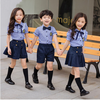 AUDDE 2019夏季新款女装新品女幼儿园园服小学生校服儿童英伦学院风短袖套装 AAAWKXK02 208女童两件套 90cm