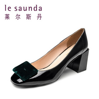 莱尔斯丹 le saunda 时尚优雅通勤圆头拼色搭扣高跟女单鞋 LS 9T71903 黑色 37