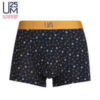 爱慕集团UM25内衣莫代尔字符印花中腰平角裤男士内裤UM23AM1黑色印花175/M