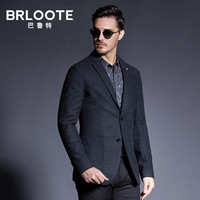 Brloote/巴鲁特羊毛西服男商务休闲两粒扣便西秋冬修身单西装外套 绿色180/100A
