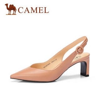 骆驼（CAMEL） 女士 简约通勤牛皮裸带高跟单鞋 A91057623 裸粉 36