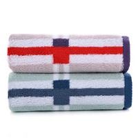 亚光 毛巾纯棉色织柔软吸水英格兰风情面巾2条装  蓝色/红色34cm*76cm/140克/条
