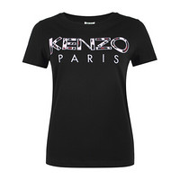 KENZO 高田贤三 女士黑色LOGO图案棉质圆领短袖T恤 F86 2TS721 993 99 XS码