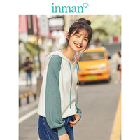 茵曼（INMAN）2019秋季新款休闲连帽撞色拼接时尚潮搭百搭套头毛衣女 F1893|132725 白色 M