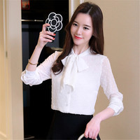 瑜珏（YuJue）职业衬衫女 2019秋季新款系蝴蝶结长袖打底衫浮点雪纺衫修身上衣女 NSYY8151 白色 XL
