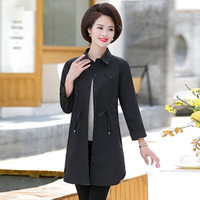沫欣 风衣女2019秋冬新品中老年妈妈装中长款收腰修身棉质通勤长袖风衣外套 MMFL2589 黑色 3XL