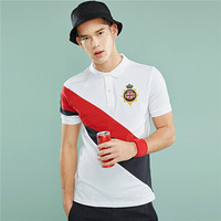 佐丹奴（Giordano） 男装POLO衫 Polo绣章弹力珠地布修身短袖POLO01018322 37白/红/宝蓝色 大码(175/100A)