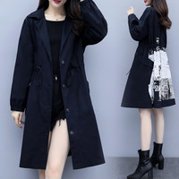 沫欣 风衣女2019秋冬新品气质大牌翻领抽绳显瘦中长款通勤长袖大衣外套 yzXFLZ2108 藏青色 3XL