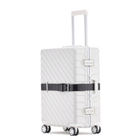 HEEYA 铝框拉杆箱商务行李箱皮条款旅行箱万向轮24英寸登机箱 白色