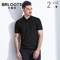 Brloote/巴鲁特POLO衫男2019夏季新款时尚休闲字母胶印翻领短袖T恤衫 黑色 185/104A