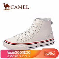 骆驼（CAMEL） 女士 简约圆头车缝线高帮帆布鞋 A93228615 米色 40