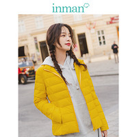 茵曼（INMAN）2019秋冬新款简约百搭立领纯色时尚轻薄保暖短款羽绒服女 18931|22663 姜黄色 XL