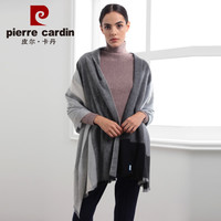 皮尔卡丹羊绒围巾女2018年冬季新品时尚保暖格子大披肩女高档送礼围巾披肩两用 D21TM5133 黑白格