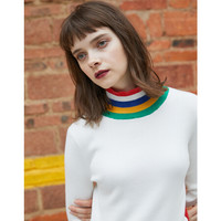 PASS2019秋装拼色高领毛衣女修身学生白色打底针织衫潮 白色 S