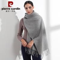 皮尔卡丹羊毛纯色女士围巾披肩两用冬季加厚时尚圣诞礼物保暖流苏休闲百搭围脖女京配礼盒装 D21TM5340 中灰
