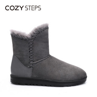 COZY STEPS澳洲羊皮毛一体平底编织保暖雪地靴女5D881 沥青色 37
