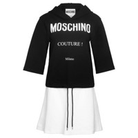 MOSCHINO 莫斯奇诺 LOGO标连帽长袖抽绳连衣裙长裙 女款 黑色 38码 E A0455 0526 6555 38